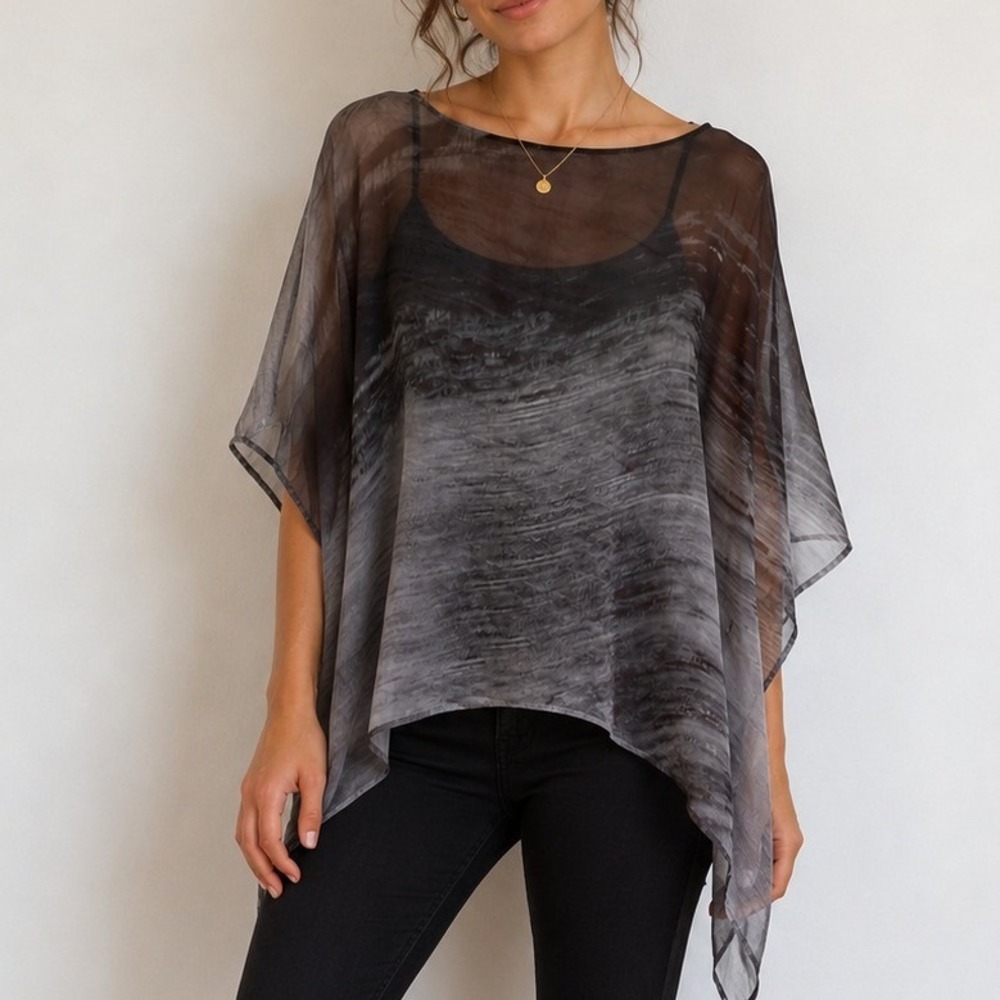 Bryn Walker Abstract Sheer Poncho Blouse Boho Minimalist Ethereal Avant Garde
